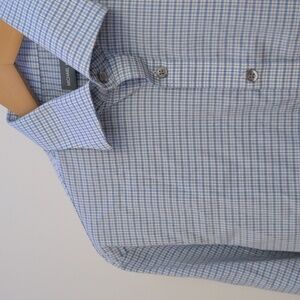 Michael Kors Light Blue and White Checked Button-Down Shirt